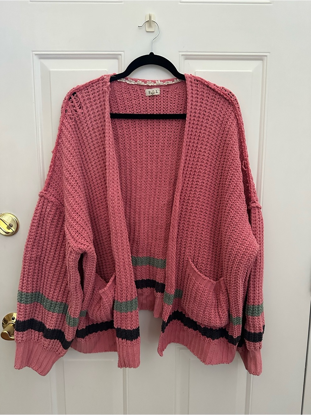 POL Cozy Pink Open-Front Chunky Knit Cardigan size S